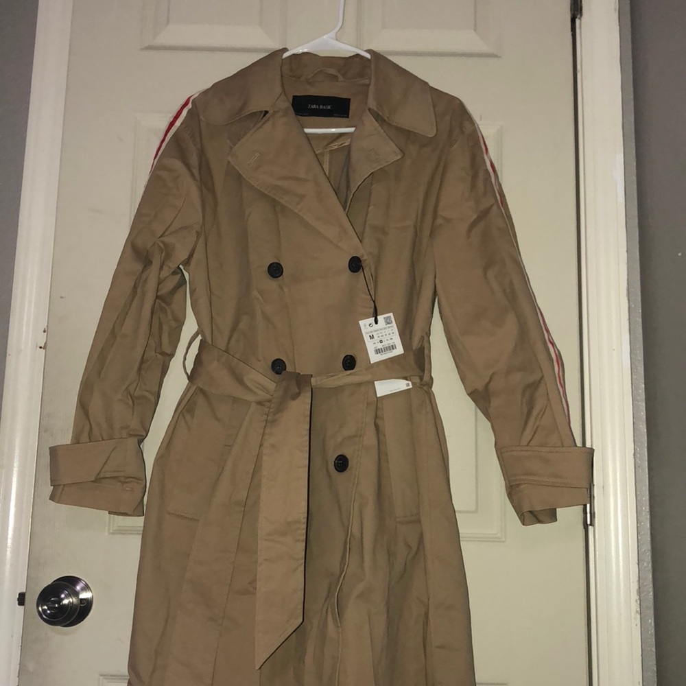 Zara trench coat with red stripes on the sides